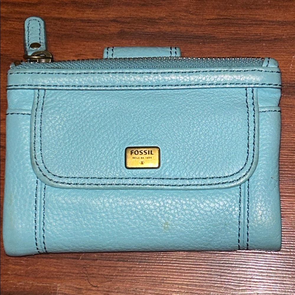 Fossil Light Blue Tri-Fold Leather Wallet